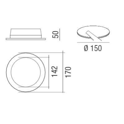 Dimensões downlight LED Life 150 Opal 21W RELCO